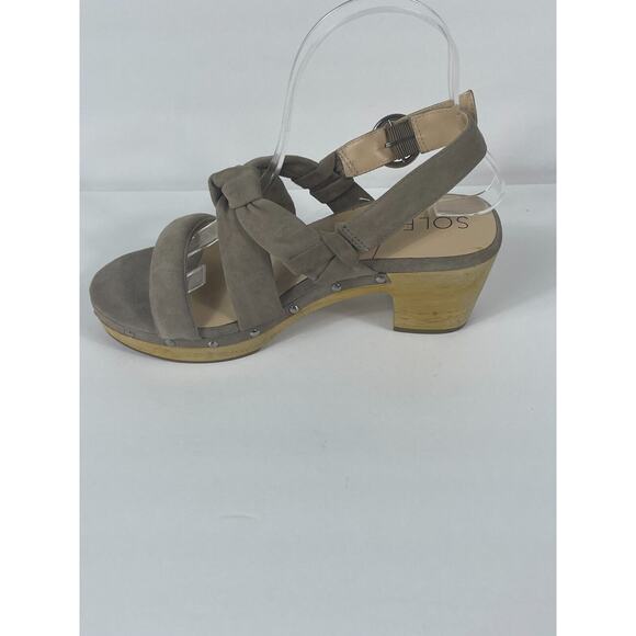 Sole Society Size 6 Mariel Studded Sandal Block Heel Mushroom Suede Wedge - Picture 7 of 12